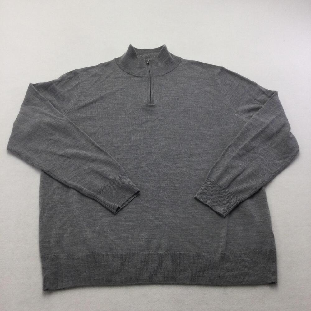 Christian Lacroix Sweater Mens XL Gray 1/4 Zip Mock Neck Merino Wool Knit